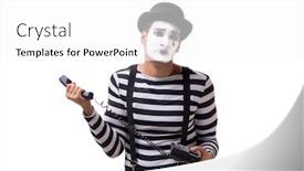  Presentation with mime - Slide deck consisting of mime with telephone isolated on white background background and a white colored foreground