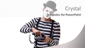  Presentation with mime - Slide deck with mime with telephone isolated on white background background and a white colored foreground