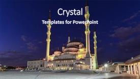  Presentation with mosque - PPT layouts having minaret - kocatepe mosque at night background and a navy blue colored foreground