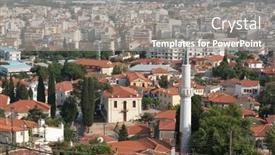  Presentation with city - Slide deck consisting of minaret-in-the-old-city background and a gray colored foreground