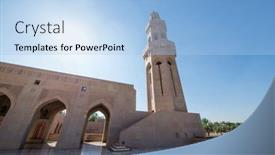  Presentation with oman - Beautiful presentation theme featuring minaret-of-grand-mosque-oman backdrop and a light blue colored foreground
