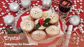  Presentation with cracker - Cool new PPT theme with mince pie christmas cakes mulled backdrop and a coral colored foreground