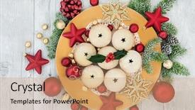  Presentation with red gold white - Slide deck with mince pies on a gold background and a  colored foreground