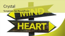  Presentation with mind - Cool new slide deck with mind - heart signpost isolated backdrop and a yellow colored foreground