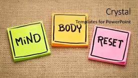  Presentation with mind body - Beautiful slide set featuring mind and body reset - handwriting backdrop and a coral colored foreground