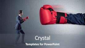  Presentation with pink boxing gloves - Presentation theme having mind attack - tiny businessman fighting with boxing background and a gray colored foreground