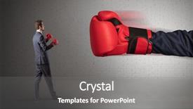  Presentation with boxing - Slide set featuring mind attack - tiny businessman fighting with boxing background and a gray colored foreground