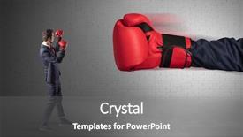  Presentation with pink boxing gloves - Presentation design featuring mind attack - tiny businessman fighting with boxing background and a gray colored foreground