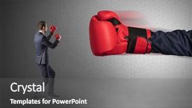  Presentation with mind - Presentation theme with mind attack - tiny businessman fighting with boxing background and a gray colored foreground