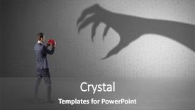  Presentation with scary cinema - Amazing presentation theme having mind attack - tiny businessman fighting with scary backdrop and a gray colored foreground