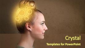  Presentation with machine - Presentation design enhanced with mind body - clever girl thinking background and a tawny brown colored foreground