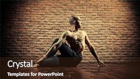  Presentation with brick wall - Theme with mind body - mature man practicing yoga brick background and a tawny brown colored foreground