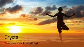  Presentation with sunset beach - Slide set consisting of mind body spirit - young woman practicing yoga background and a crimson colored foreground
