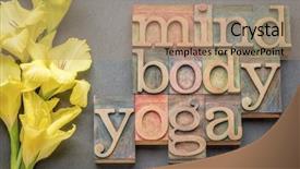  Presentation with mind body - Amazing PPT theme having mind body yoga word abstract - text in letterpress wood type printing blocks against slate stone with yellow gladiola flower backdrop and a coral colored foreground