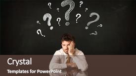  Presentation with 3d man sitting question mark - Presentation design consisting of mind depession - depressed businessman sitting under question background and a tawny brown colored foreground