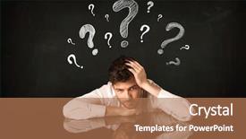  Presentation with 3d man sitting question mark - Presentation theme consisting of mind depession - depressed businessman sitting under question background and a coral colored foreground