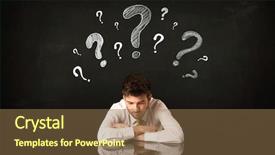 Presentation with 3d man sitting question mark - Colorful presentation theme enhanced with mind depession - depressed businessman sitting under question backdrop and a tawny brown colored foreground