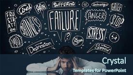  Presentation with under ground cable - Slide set with mind depession - young depressed businessman sitting background and a navy blue colored foreground