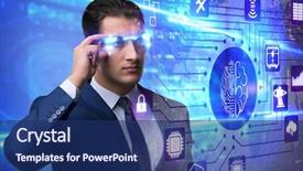  Presentation with artificial intelligence - Slide deck featuring mind engineering - artificial intelligence concept with businessman background and a navy blue colored foreground