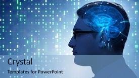  Presentation with artificial intelligence - Cool new presentation theme with mind engineering - artificial intelligence concept with man backdrop and a light blue colored foreground