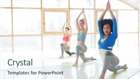  Presentation with sporty - Slide set having mind exercise - young sporty women exercising background and a sky blue colored foreground