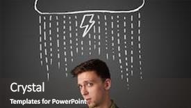  Presentation with above and beyond - PPT theme consisting of mind flash - thoughtful young businessman with thundercloud background and a dark gray colored foreground