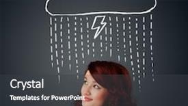  Presentation with head - PPT theme with mind flash - thoughtful young woman with thundercloud background and a dark gray colored foreground