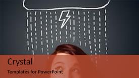  Presentation with head - Audience pleasing PPT layouts consisting of mind flash - thoughtful young woman with thundercloud backdrop and a red colored foreground