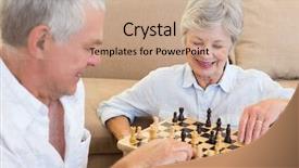  Presentation with senior couple - Amazing PPT theme having mind game - senior couple sitting on floor backdrop and a coral colored foreground