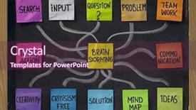  Presentation with facts and myths concept word - Presentation theme featuring mind map - brainstorming concept - related word background and a tawny brown colored foreground