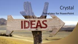  Presentation with wooden desk cup - Amazing PPT theme having mind thinker - ideas wooden sign isolated backdrop and a  colored foreground