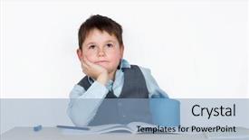  Presentation with student - Colorful slide set enhanced with mind thinker - student looks up dreamily backdrop and a light blue colored foreground