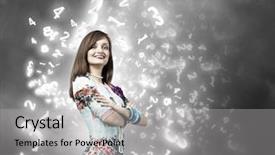  Presentation with lights - Audience pleasing PPT layouts consisting of mind thinker - young pretty woman standing backdrop and a light gray colored foreground
