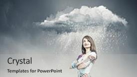  Presentation with woman in under wear - Presentation design featuring mind thinker - young pretty woman standing background and a  colored foreground