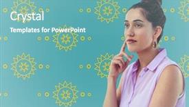  Presentation with blue and yellow geometric - Cool new theme with mindfull - digital composite of woman thinking backdrop and a  colored foreground