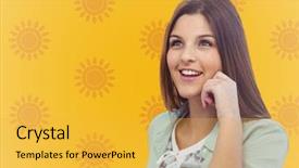  Presentation with hand touching finger digital - Amazing PPT theme having mindfull - digital composite of woman backdrop and a yellow colored foreground