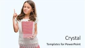  Presentation with questions question marks idea - Audience pleasing presentation theme consisting of mindfulness kids - brunette hispanic girl eating popcorn backdrop and a cool aqua colored foreground