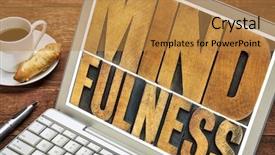  Presentation with mindfulness - Cool new presentation design with mindfulness word typography - isolated text in letterpress wood type on a laptop screen - spiritual concept backdrop and a gold colored foreground