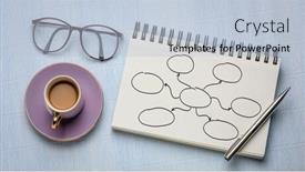  Presentation with flowchart - PPT theme with mindmap or network concept - empty flowchart sketched in a notebook with a cup of coffee background and a light blue colored foreground