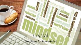  Presentation with coffee cup - Theme with mindset word cloud background and a soft green colored foreground