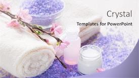  Presentation with mineral - Beautiful slide set featuring mineral bath salts towels moisturizer and pink spring flowers backdrop and a white colored foreground