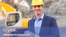  Presentation with mineral resources - Slide set enhanced with mineral resources - happy manager in mining site background and a ocean colored foreground