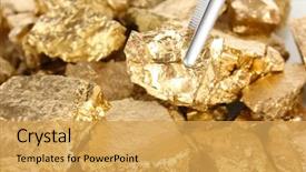  Presentation with gold nugget - Slides consisting of tweezers holding golden nugget close background and a yellow colored foreground