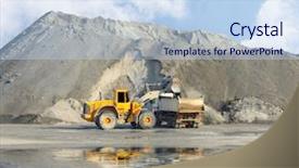  Presentation with excavator - Presentation theme featuring mining transport - excavator and truck in mine background and a sky blue colored foreground