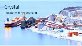  Presentation with container ship - Slide set with water refinery - panorama industrial container cargo freight background and a sky blue colored foreground