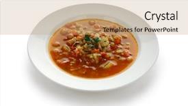  Presentation with soup appetizer and salad - Beautiful PPT theme featuring minestrone soup backdrop and a coral colored foreground