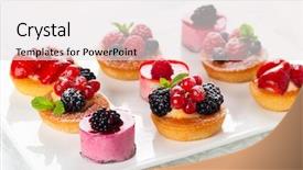  Presentation with fruit - Amazing PPT theme having mini - assorted fruit cakes for holiday backdrop and a sky blue colored foreground