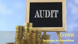  Presentation with piles - Audience pleasing PPT theme consisting of mini blackboard with text audit backdrop and a tawny brown colored foreground