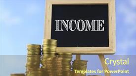  Presentation with piles - Slide deck with money growth - many piles of coins background and a tawny brown colored foreground