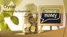 Presentation with time money - Slide set having mini blackboard with text time background and a yellow colored foreground